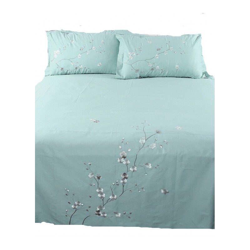 斜纹绣花床单单件枕套三件套1.5m1.8米床上睡单