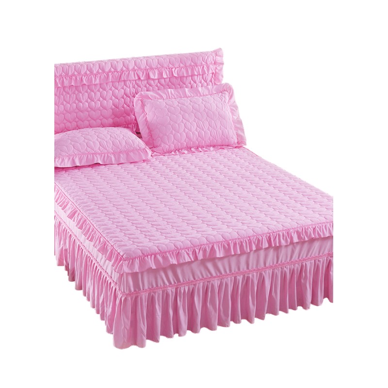 加厚夹棉单件床罩床裙式保护床套蕾丝荷叶边床群2.0床单1.5米1.8m
