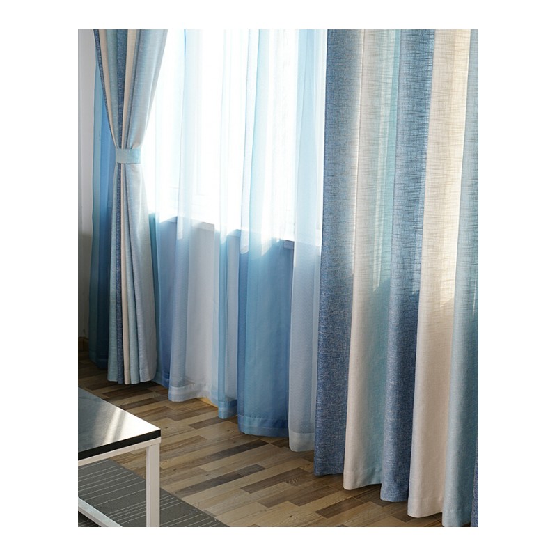 地中格窗帘成品北欧简约现代棉麻客厅卧室阳台遮光条纹飘窗布