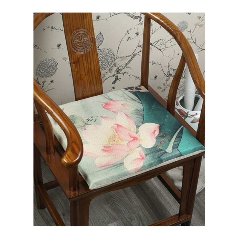 中式古典沙坐垫中国风荷花高密海绵椅垫实木圈椅子垫办公室