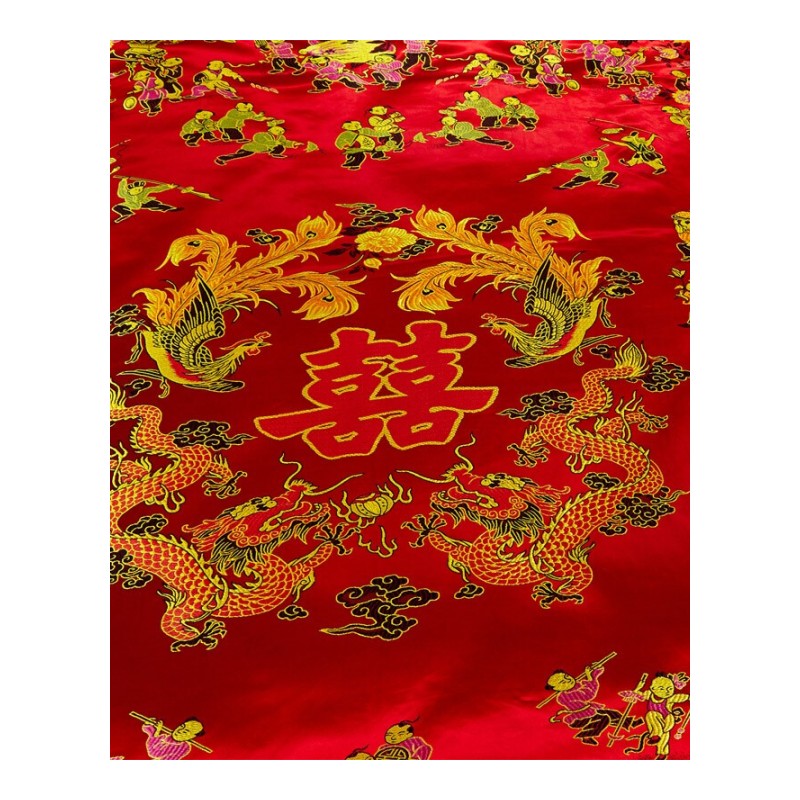 中式绸缎龙凤百子图被套婚庆四件套大红刺绣结婚床上用品粉色新婚被套可拆卸-风景百子红