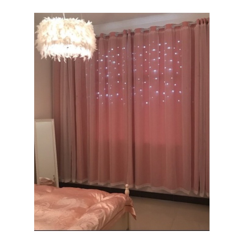 韩式公主风少女粉色蕾丝双层镂空星星窗帘成品遮光客厅卧室落地窗