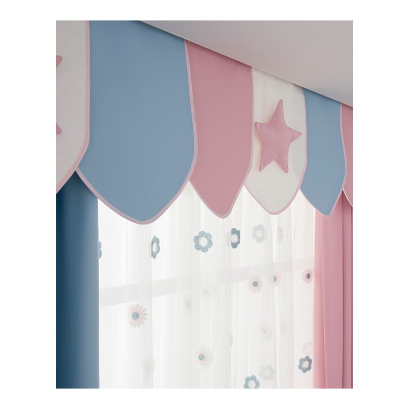 韩式遮光窗帘纯色撞色拼接窗帘加厚遮光客厅卧室飘窗成品定制