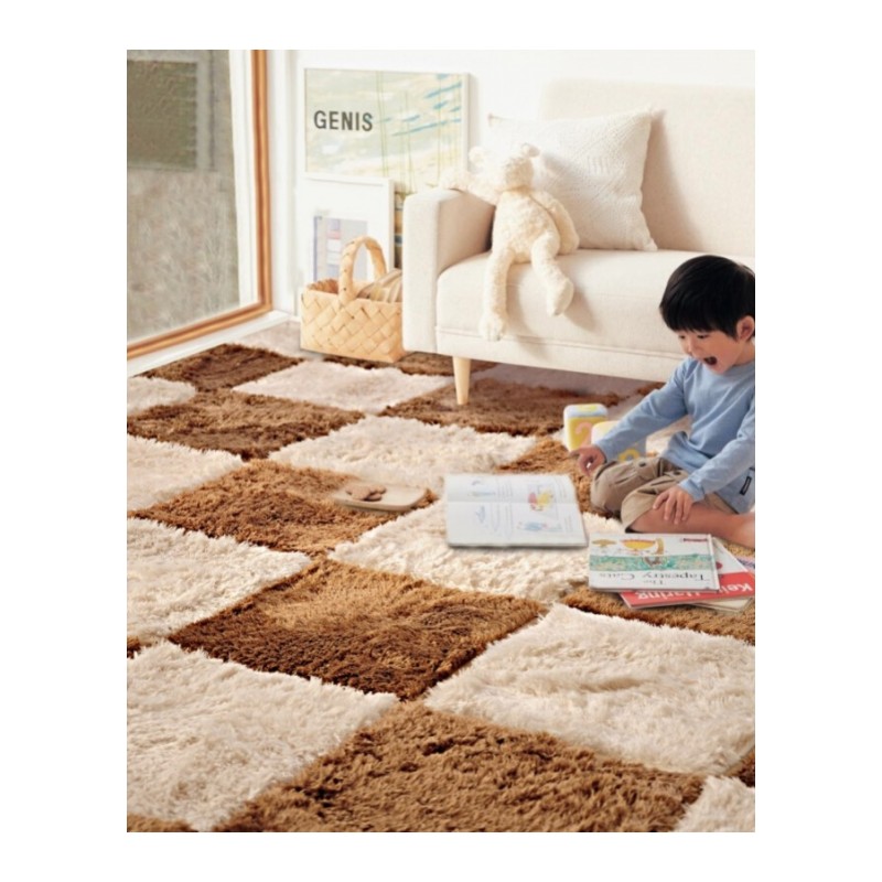 拼接满铺地毯客厅卧室大地垫垫家用儿童榻榻米脚垫绒面地板垫子双色果粉短毛