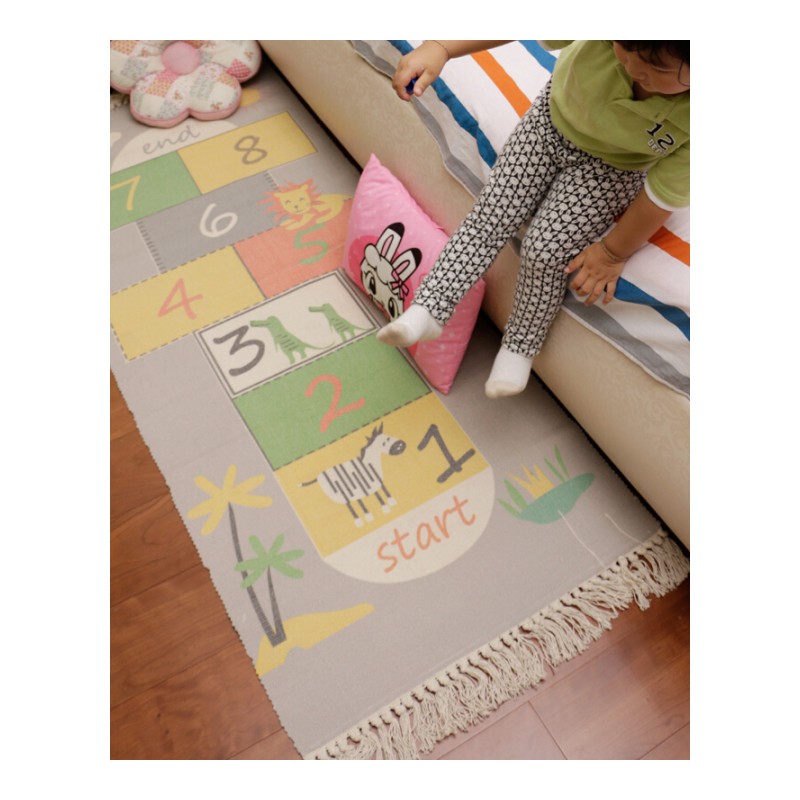 儿童房间卧室地毯床边毯长方形脚垫棉编织宝宝游戏爬行地垫可机洗