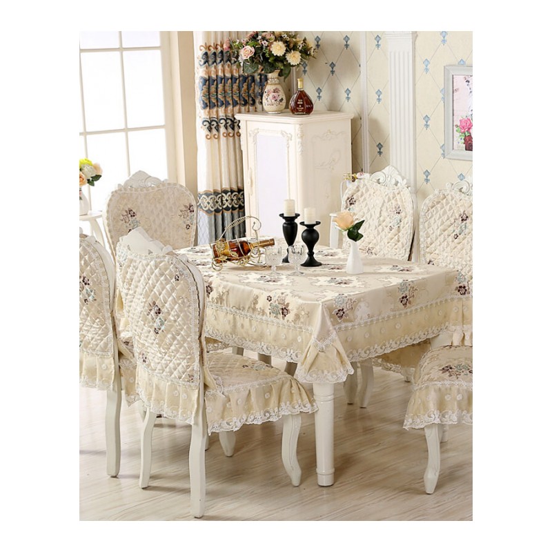 时尚定位刺绣花餐桌布圆形桌布高精密面料欧式餐桌椅子套罩家用