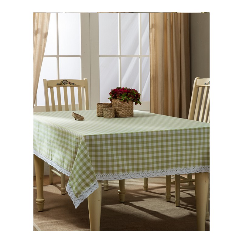 餐桌布美式乡村田园茶几布长方形圆格子桌布仿棉麻套装台布艺防烫