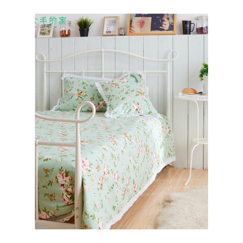 碎花全棉帆布老粗布夏季床上用品纯棉单人双人床单单件枕套定做绿色绿碎花