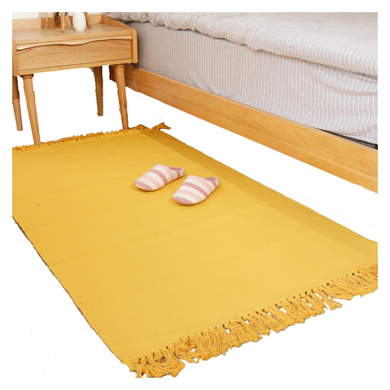 纯色地毯卧室床边可机洗棉线手工编织床尾地垫脚垫飘窗榻榻米垫子