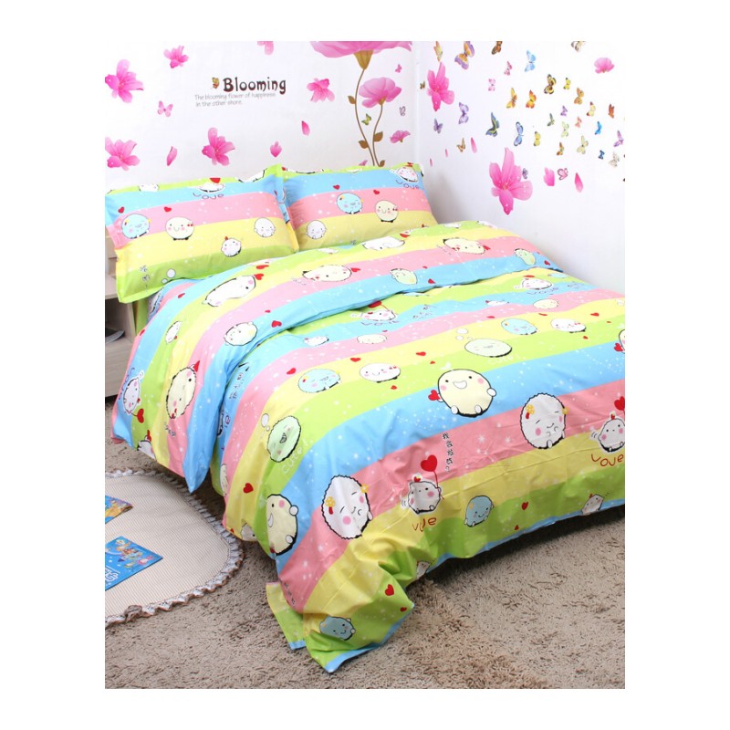 卡通彩虹糯米团床单纯棉床笠枕套被单被套单件三四件套糯米团