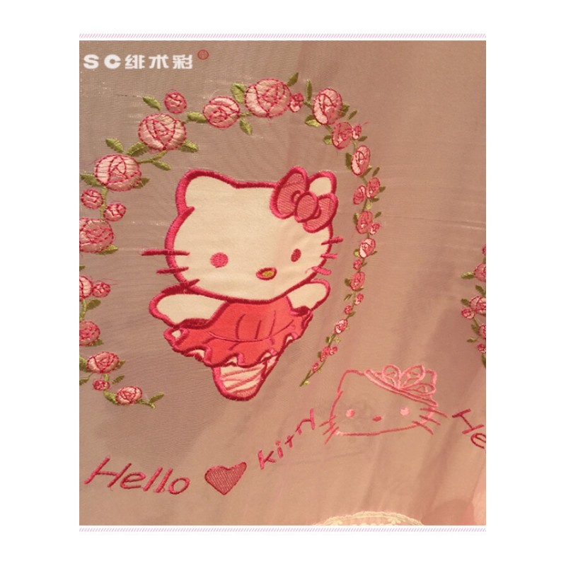 FSC绯术彩进口粉色KT公主风窗帘hellokitty女孩房绣花凯蒂猫窗纱