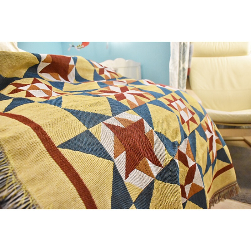 LOFT复古美式乡村几何软装毯文艺装饰毯艺术挂毯休闲毯沙毛毯