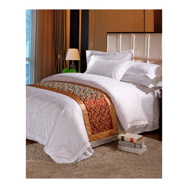 五星级酒店白色布宾馆床上用品四件套全棉贡缎提花被套床单