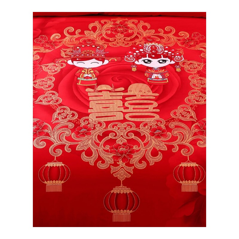 全棉婚庆磨毛四件套1.8m床卡通纯棉加厚结婚床上用品大红床单被套YNmm蜜月佳期2.0m(6.6英尺)床
