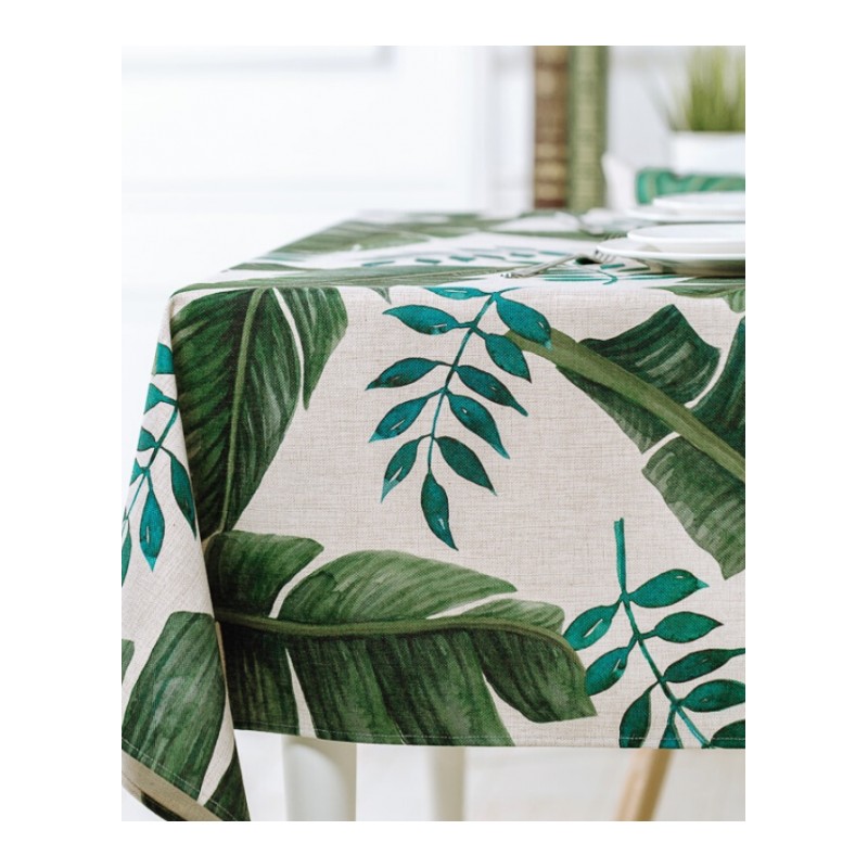植物小清新餐桌布艺台布圆桌布方桌布加厚原创设计茶几桌布盖巾绿