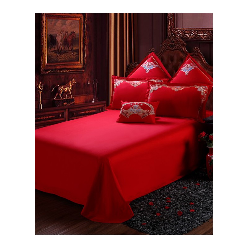 全棉纯棉婚庆四件套大红色结婚被套床上用品新婚房喜被子六八件套
