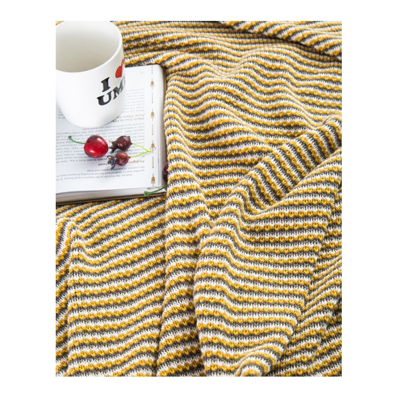 北欧全棉针织休闲毯旅行车用披肩毛毯纯棉编织毯沙毯盖毯棉毯子黄色130*180