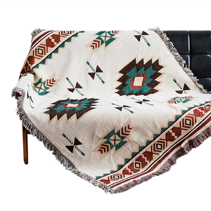 北欧几何美式双面多功能沙盖毯巾民族波西米亚棉线搭毯毛毯地毯苏克雷