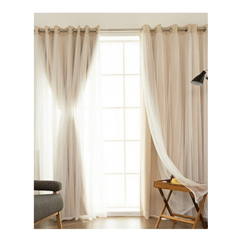 窗帘纯色公主房蕾丝双层纱窗帘全遮光客厅卧室飘窗定制