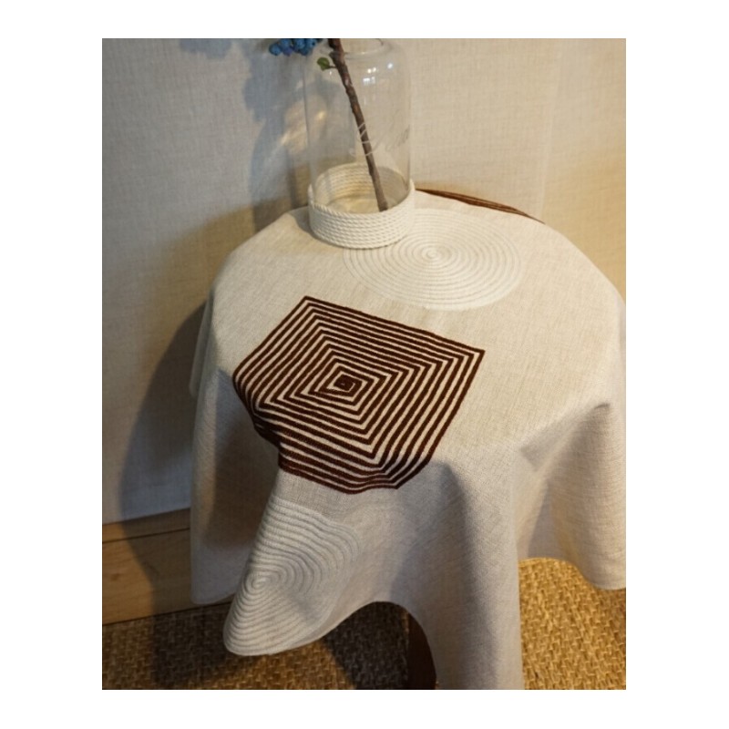 棉花大盗[刺绣]桌布简约现代中式茶几盖巾长方形北欧圆桌台布随方逐圆--方是咖啡