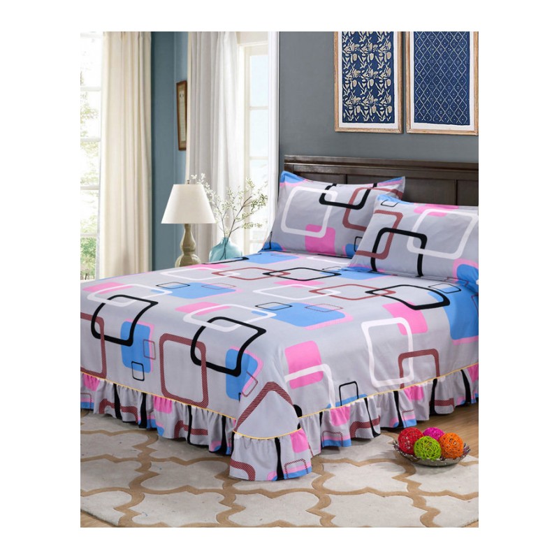 床单单件被单荷叶花边1.8米单双人1.5米床磨毛印花枕套三件套