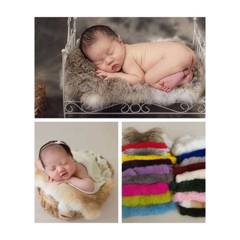 儿童摄影道具儿背景毯宝宝拍照道具兔毛毯婴儿拍摄铺垫筐垫子浅蓝筐子桶道具垫子(26X38公分)