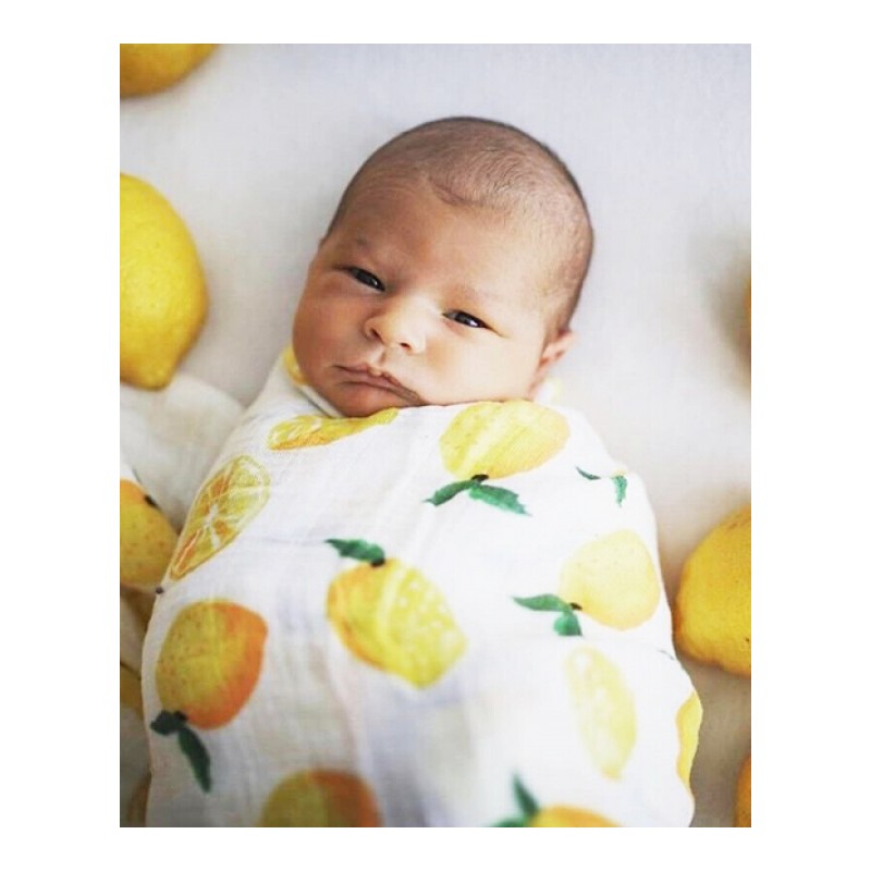儿童初生儿婴儿浴巾抱被夏季薄款包巾襁褓毛毯纱布抱毯 柠檬115*125cm
