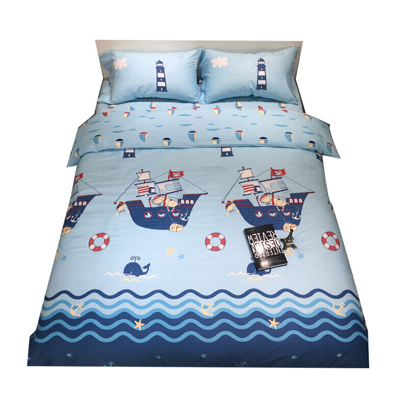 男孩春夏蓝色卡通棉三四件套地中海被套儿童床品棉床单1.5m床