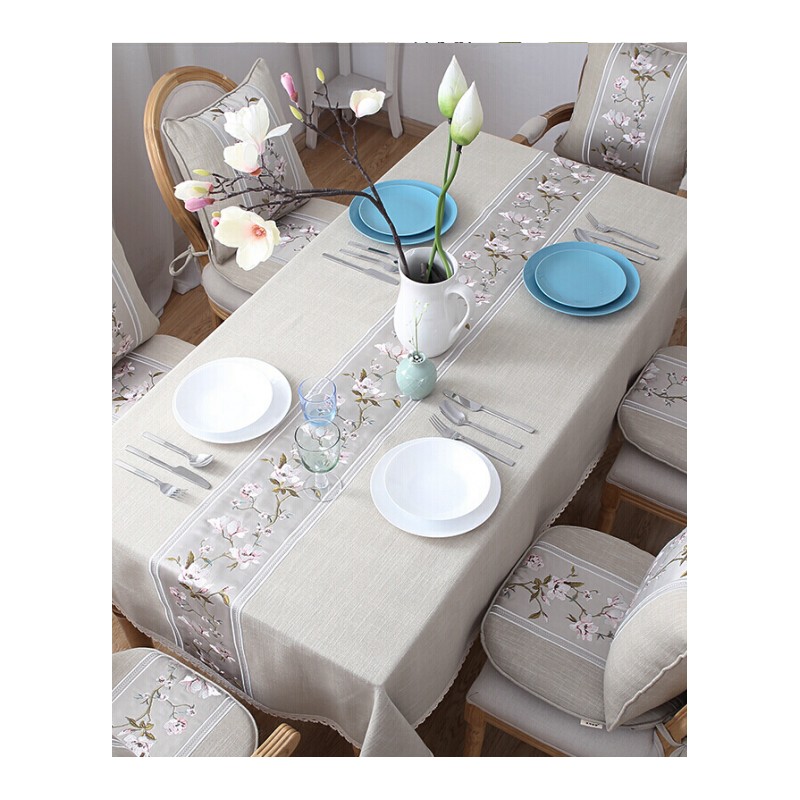 美式桌布布艺棉麻仿亚麻刺绣复古中式长方形餐桌布茶几桌布定制