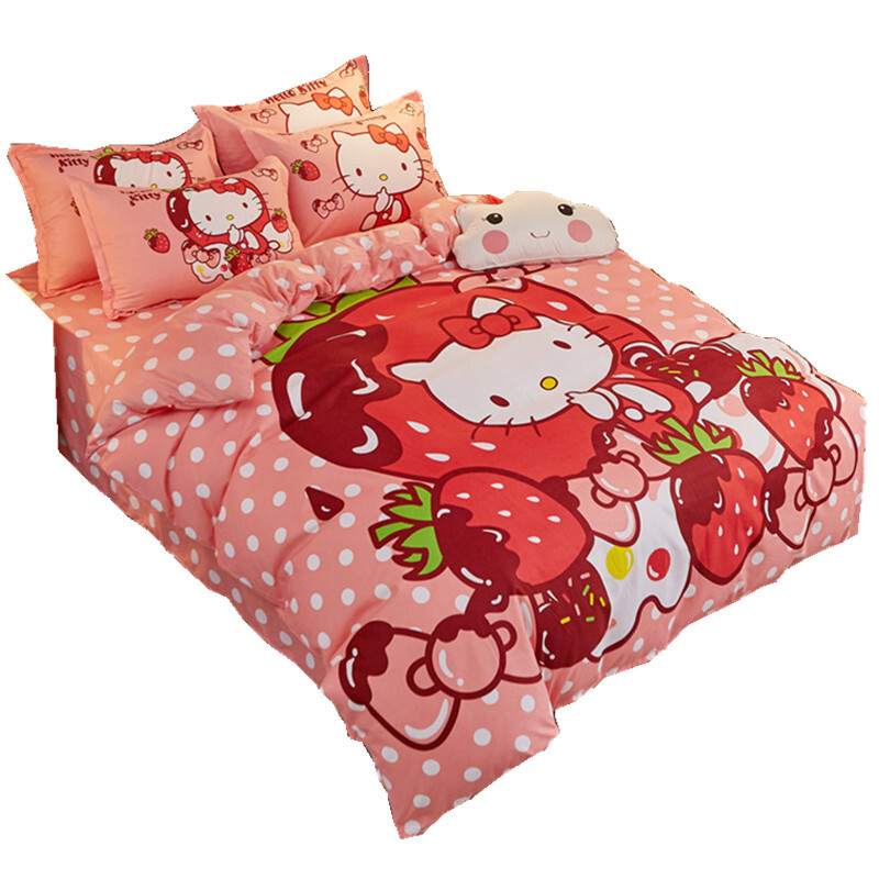 卡通莓KT凯蒂猫床上四件套加厚斜纹学生宿舍床单双人被套三件套