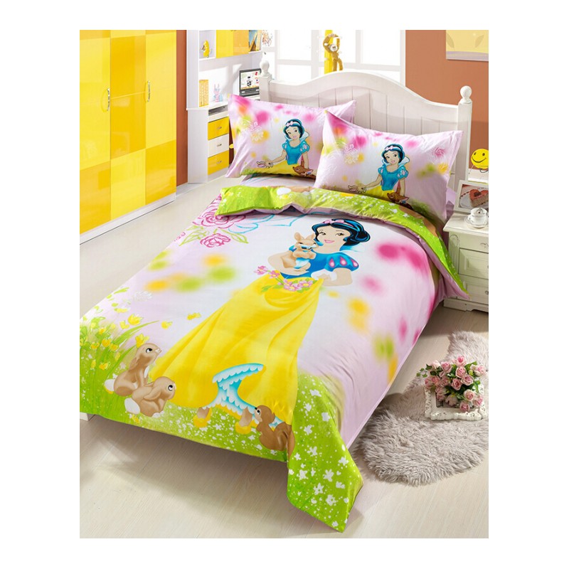 棉女童儿童迪士尼被套床单白雪公主床上用品女孩粉色被罩三件套