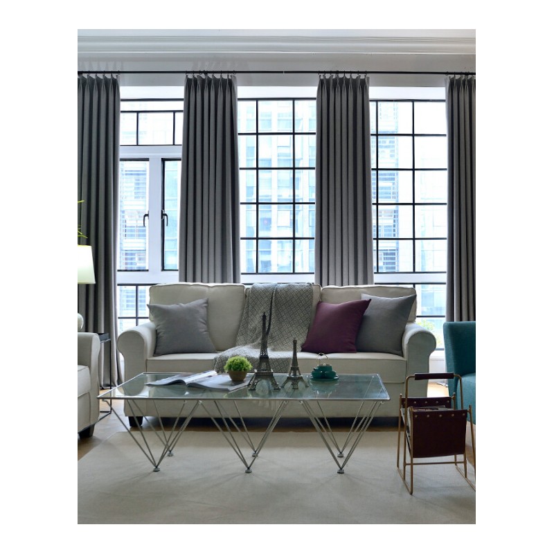 北欧遮光纯色窗帘定制成品现代简约美式客厅卧室落地窗飘窗日式