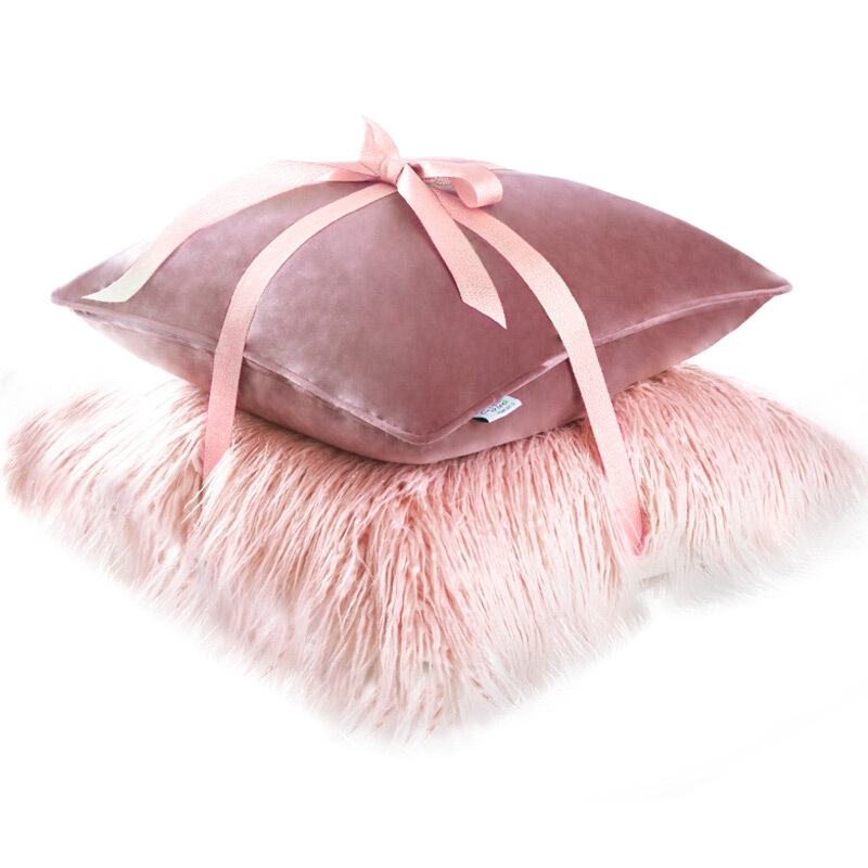 抱枕套丝绒两件套纯色天鹅绒粉色沙靠垫客厅卧室毛绒北欧式靠枕