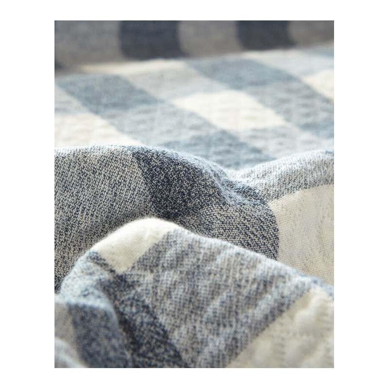 日本进口纯棉纱布单人双人毛巾被午睡毯休闲毯空毯毛毯盖毯蓝色(三层纱布小格)200cmx230cm