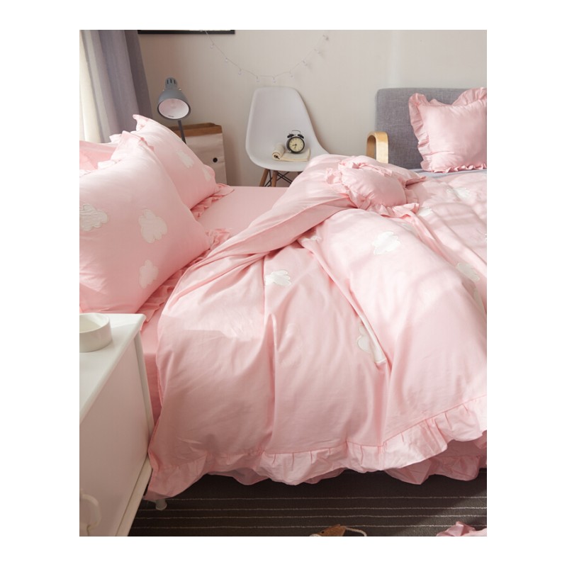 ins四件套全棉公主风少女纯棉床单床双人被套粉色床裙三件套床上蓝色
