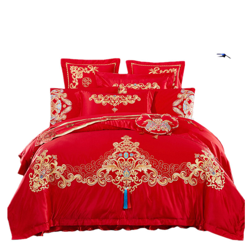 新婚庆四件套大红全棉刺绣结婚床品喜婚被套件六八十件套床上用品