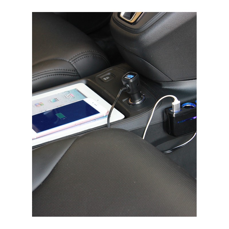 YJXan汽车车载充电器带电压检测双USB一分二点烟器 一拖二手机充电器车充12V24V货车通用