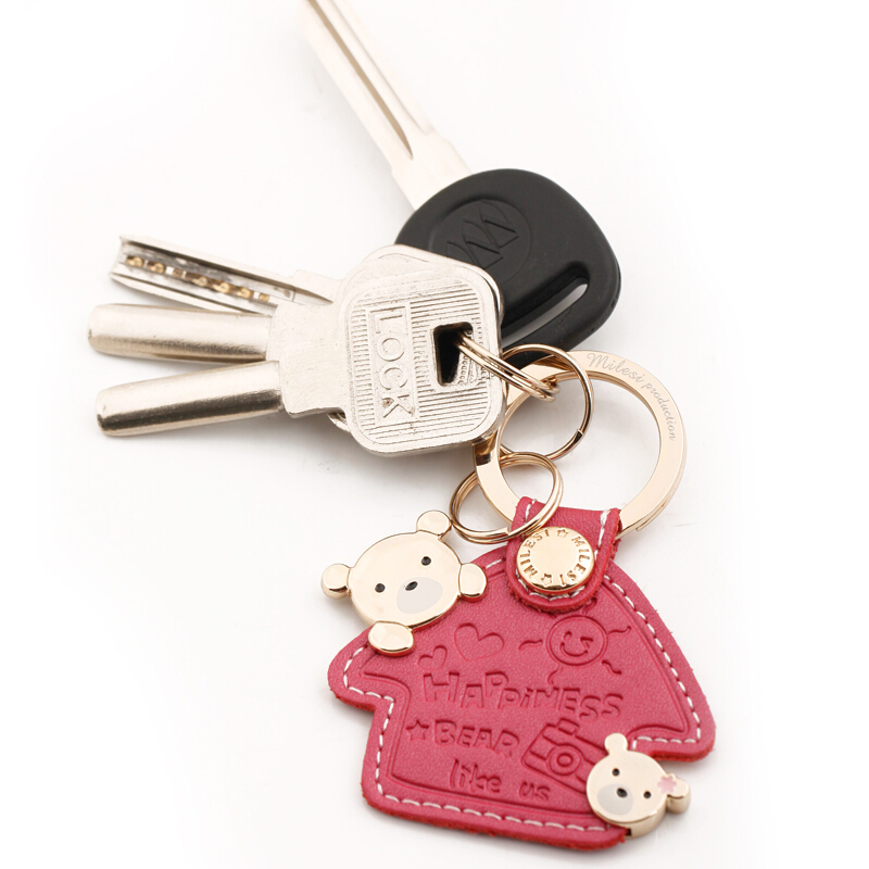 适用于情侣汽车钥匙扣创意可爱钥匙圈牛皮钥匙挂件男女三八妇女节送女友