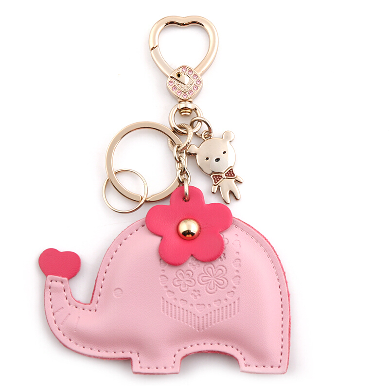 适用于创意钥匙扣女 大象钥匙链 汽车钥匙扣挂件 钥匙圈 可爱钥匙环 生日女生送女友 粉红色