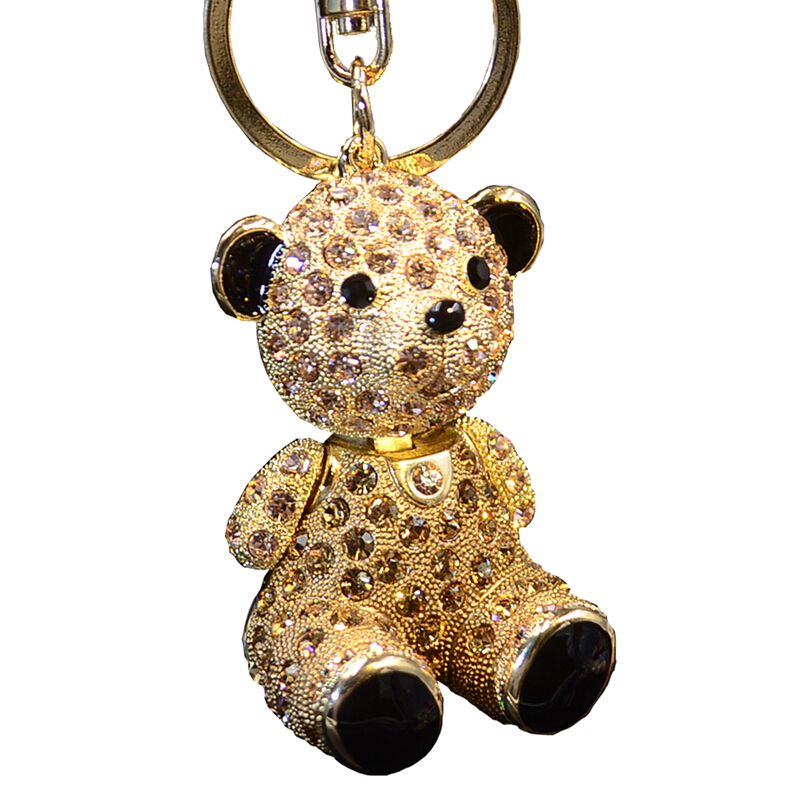 适用于情侣创意钥匙扣可爱小熊水晶女汽车钥匙扣链时尚钥匙挂包镶钻