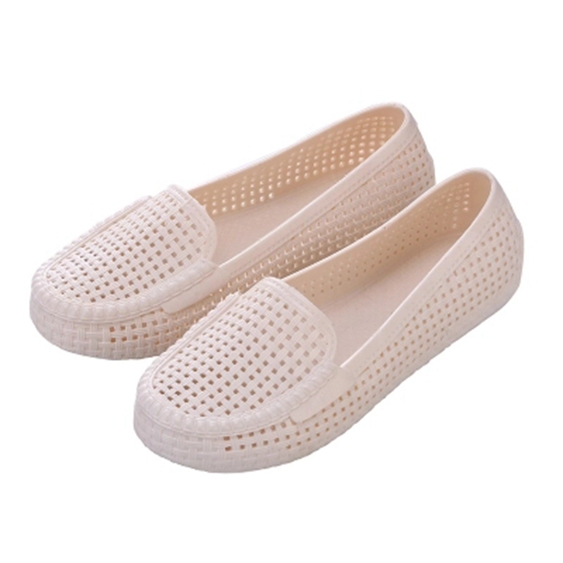 夏季浅口平底塑料凉鞋女护士工作鞋包头沙滩豆豆鸟巢镂空洞洞鞋