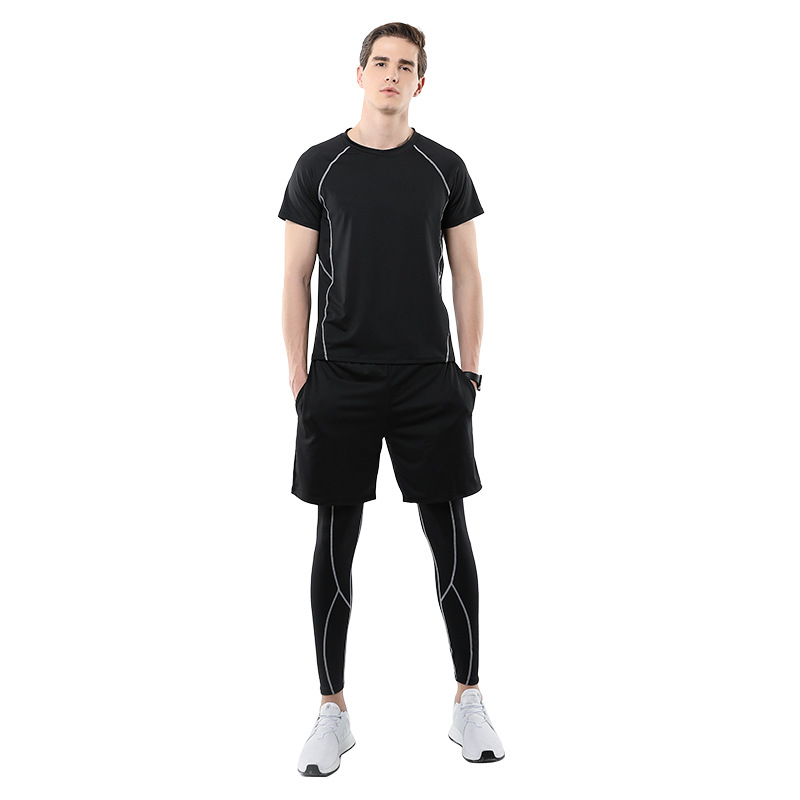 2018新款健身服男套装三件套速干运动时尚男休闲套装跑步训练服