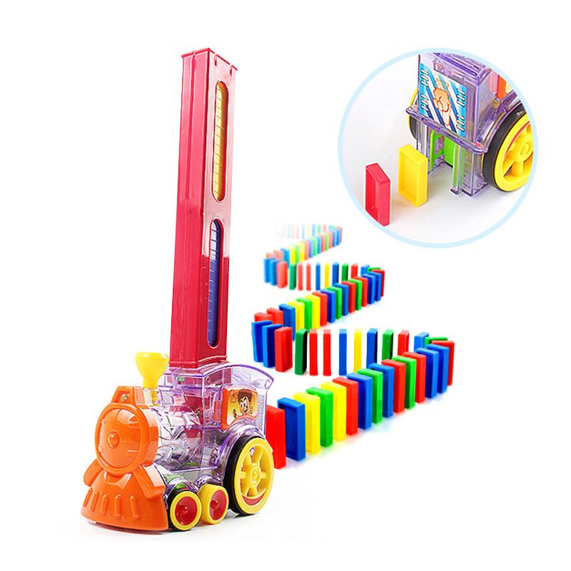 大号多米诺骨牌自动摆放小火车儿童塑料积木玩具机关盒男女孩W35Q769