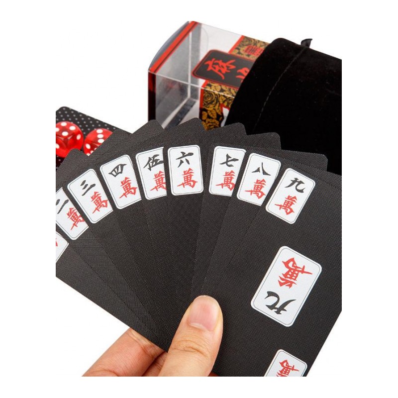 纸牌麻将扑克牌磨砂全塑料迷你小麻将牌纸麻将纸牌送收纳袋骰子W35Q769