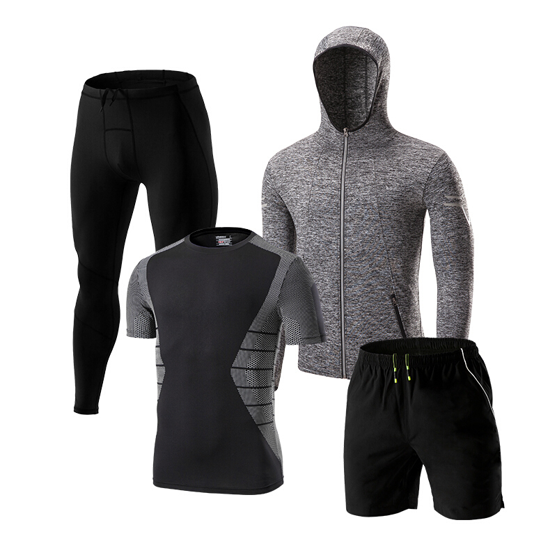 健身套装男运动服三件套跑步服装健身房男士晨跑速干运动套装