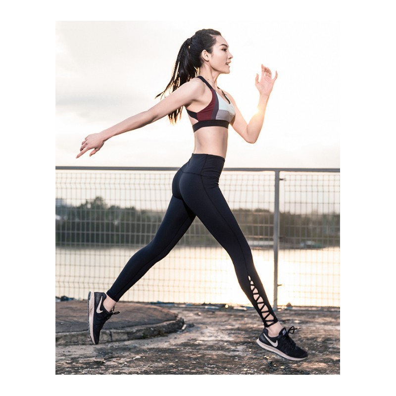 透气镂空高腰瑜伽健身裤女紧身弹力速干跑步提臀运动长裤