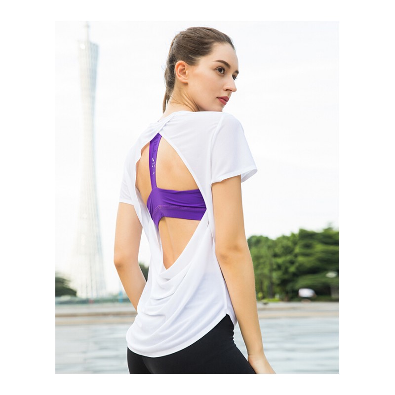 运动T恤女短袖 宽松型T恤衫夏季速干跑步服 瑜珈服速干衣 白色