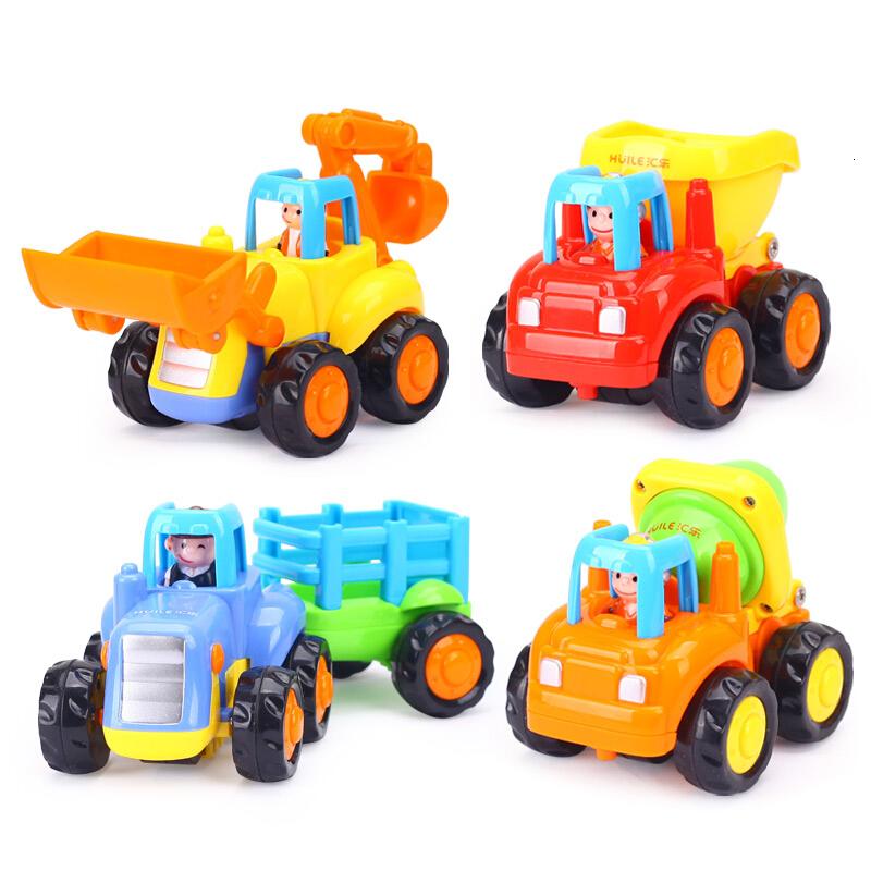玩儿童塑料回力车玩具车套装男孩耐摔惯性小汽车宝宝迷你小车 快乐工程队