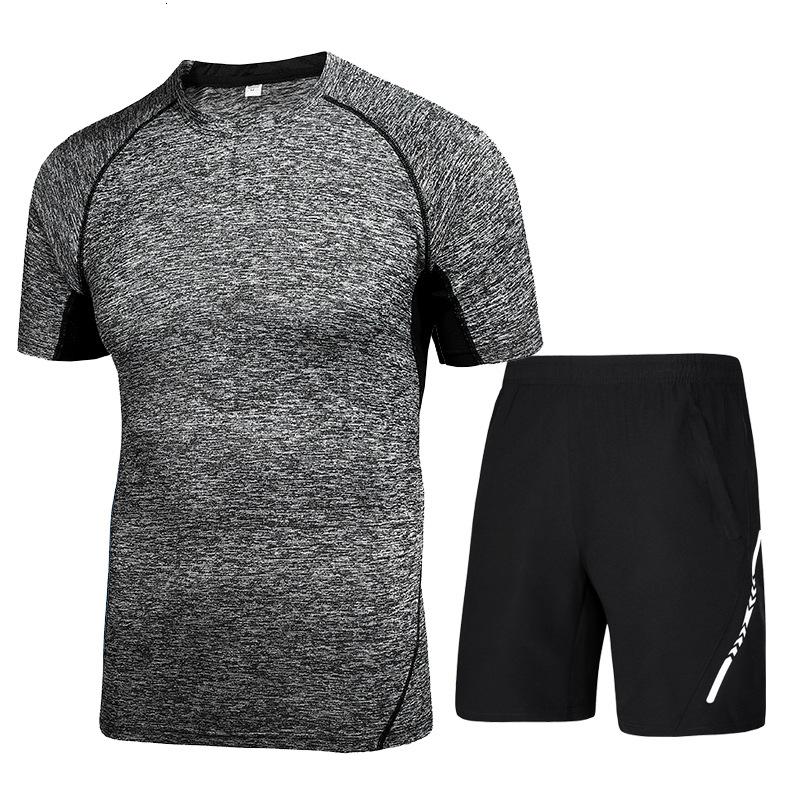 男士运动套装跑步服装健身短袖吸湿速干T恤五分裤夜跑服羽毛球服