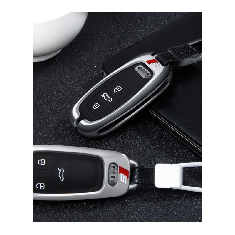 奥迪A6L钥匙包扣S8 A4Q5汽车钥匙包S6 S5保护套A8L/A7配件改装 C款硅胶全包裹-月光银-三代随身扣